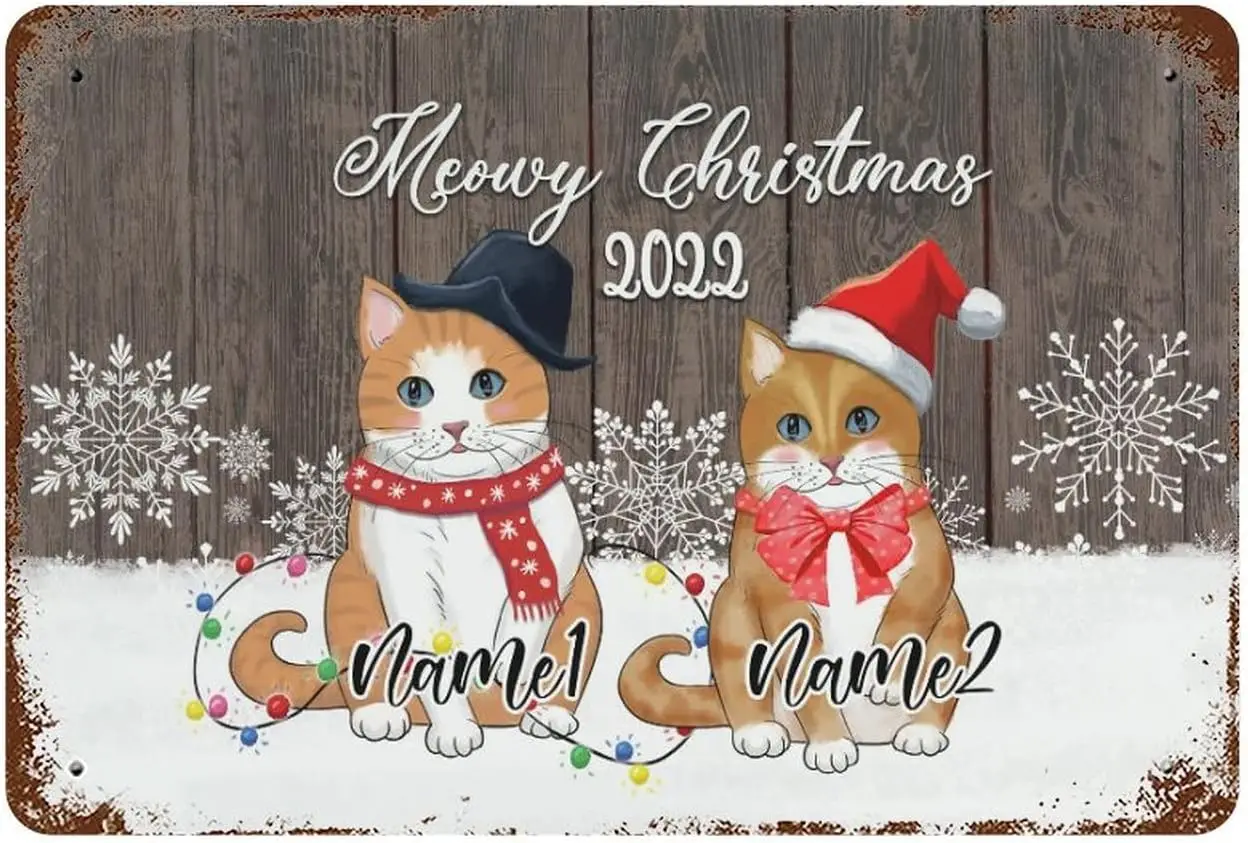 Meowy Christmas Cat Tin Signs Cat Lover Retro Garage Signs Metal Signs Vintage Vintage Wall Decor Art