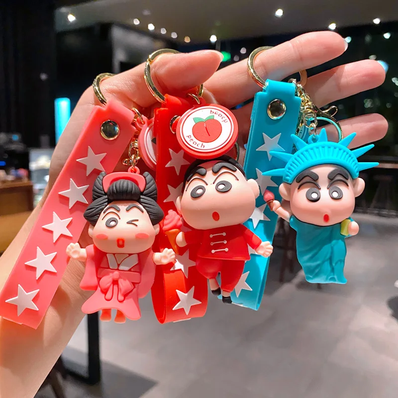 Cartoon Anime Crayon Shin Chan Keyholder Accessories Keychain Q Version Jewelry Model Pendant Keyring Toy Bag Ornament Cute Gift