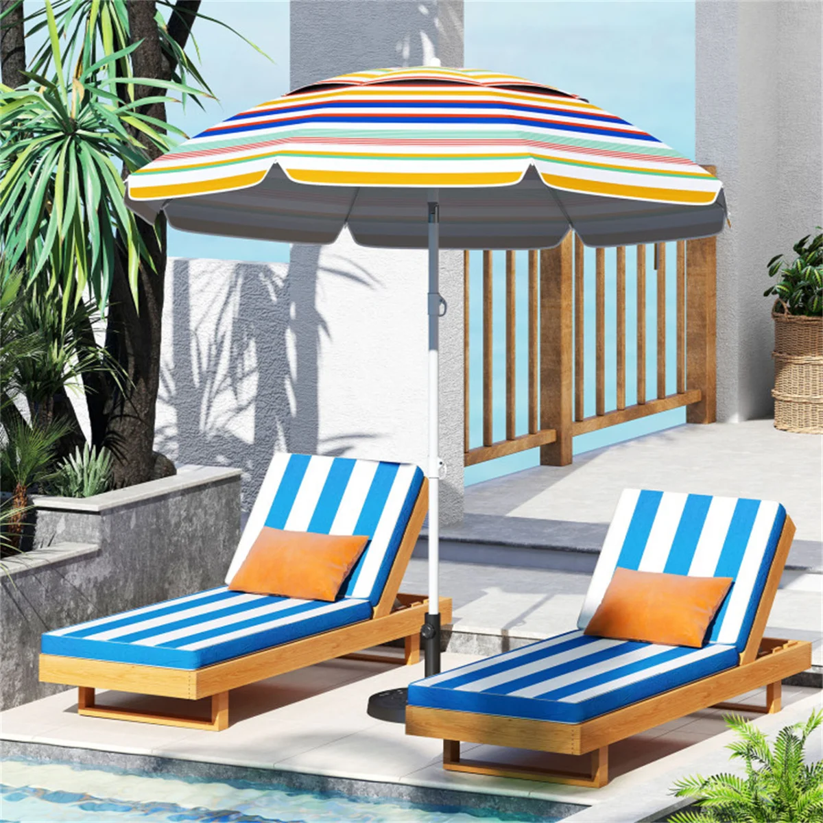 

6.5FT Portable Beach Umbrella UPF50+ Sun Protection Easy Setup Colorful