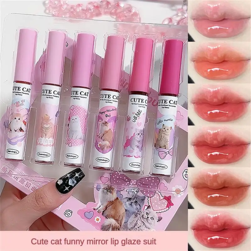 Cute Animal Jelly Lip Glaze Fruit Mirror Water Light Lipstick Heart-shaped Long Lasting Moisturising Fade Lips Wrinkle Lip Gloss