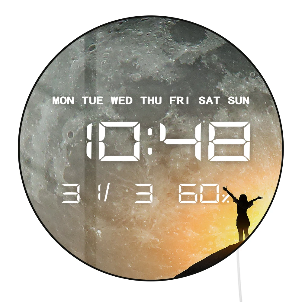 Big Full Moon Phase Electronic Digital Wall Clock Large Display Milky Way Celestial Home Decor LED Numeric Clock Wall & Desk Use