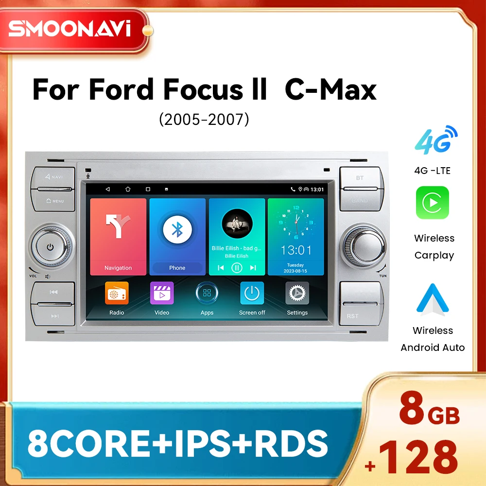 Android 14 Autoradio Multimediale Per Ford Focus 2 Ford Fiesta Mondeo 4 C-max S-Max Fusion Transit Kuga Wireless Carplay Auto DSP