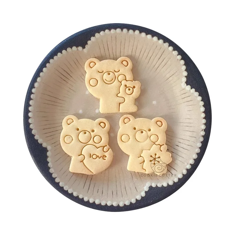 Cute Cartoon Bear Hug Bear Love Heart Cherry Blossom Cookie Pressed Cutter Animal Biscuit Stamp DIY Home Mold For Cakes Pastry