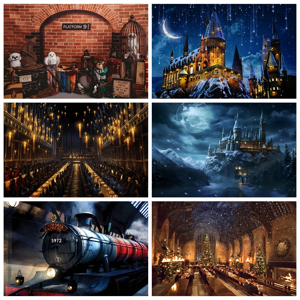 Harry Potter Photography Backdrop Customized Magic Castle School Brick Wall Children Boy Birthday Party Baby Shower Photo Props