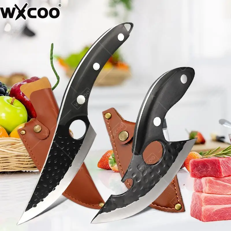 WXCOO Hand Forged Knife Kitchen Fruit Knife Meat Cleaver Natural Wooden Handle Professional Boning Knife Cover with Cover