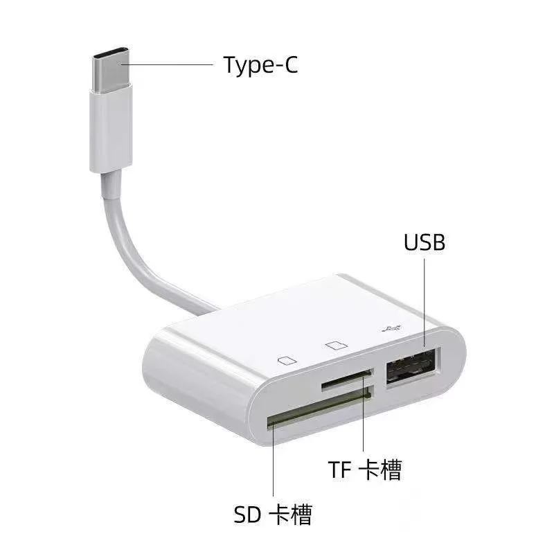3-in-1 Multifunctional Type-C Card Reader Adapter, Supports SD Card & USB Flash Drive, Universal Connector for Cell Phones