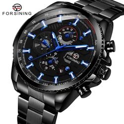 Sport Waterproof Luminous Blue Big Mechanical Watches Luxury Stainless Steel Men Watch Multifunctional Automatic Date Wristwatch