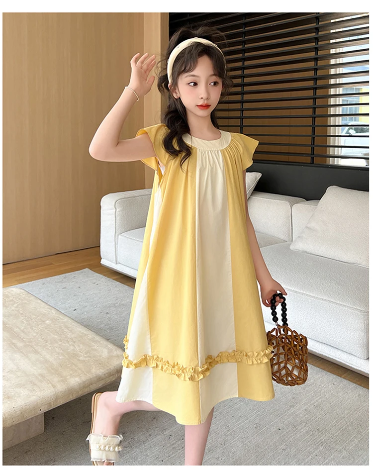 Neues Sommerkleid in hoher Qualität für Kinder, ärmelloses Patchwork-Baumwollkleid für junge Mädchen im Alter von 5 6 7 8 9 10 11 12 13 14 Jahren. – Detail 13