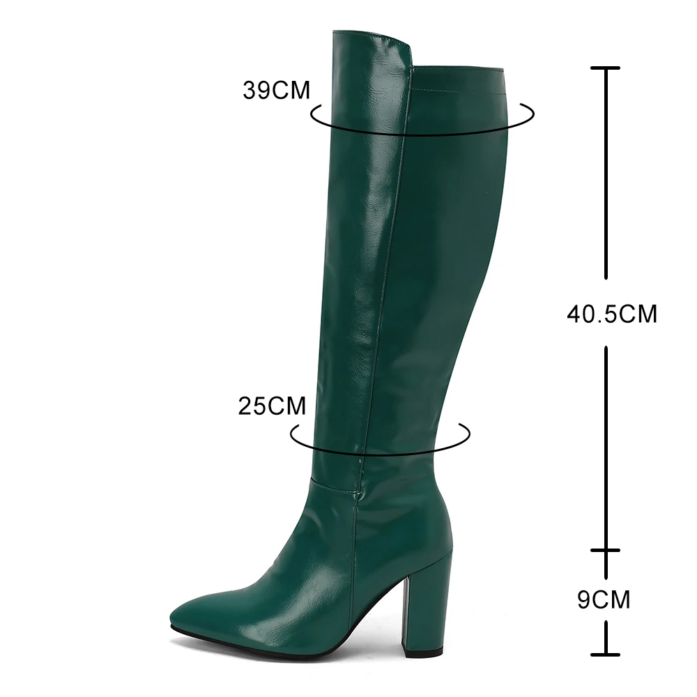 Elegant Knee High Boots Women 2024 Autumn Winter Women\'s High Boots Zipper Heels White Green Long Shoes Ladies Large Size 48