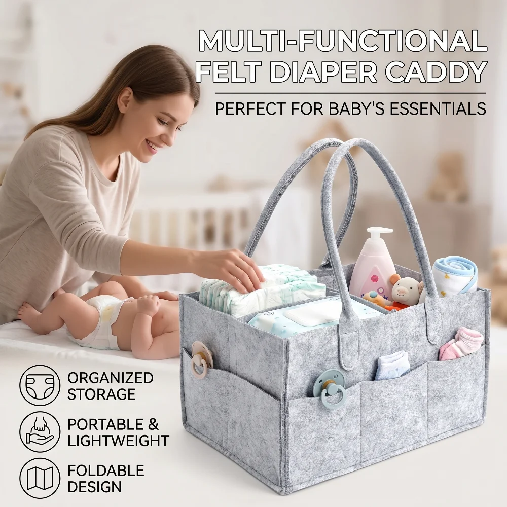 Portable Diaper Felt Storage Bag, Large Capacity Handbag, Baby Diaper Toy, Multi Compartment Outdoor Storage Bag