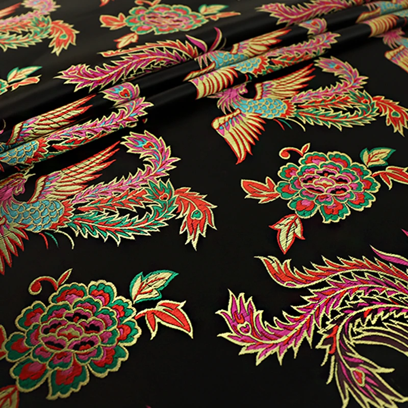 Chinese phoenix pattern brocade jacquard fabrics for sewing cheongsam and kimono DIY material