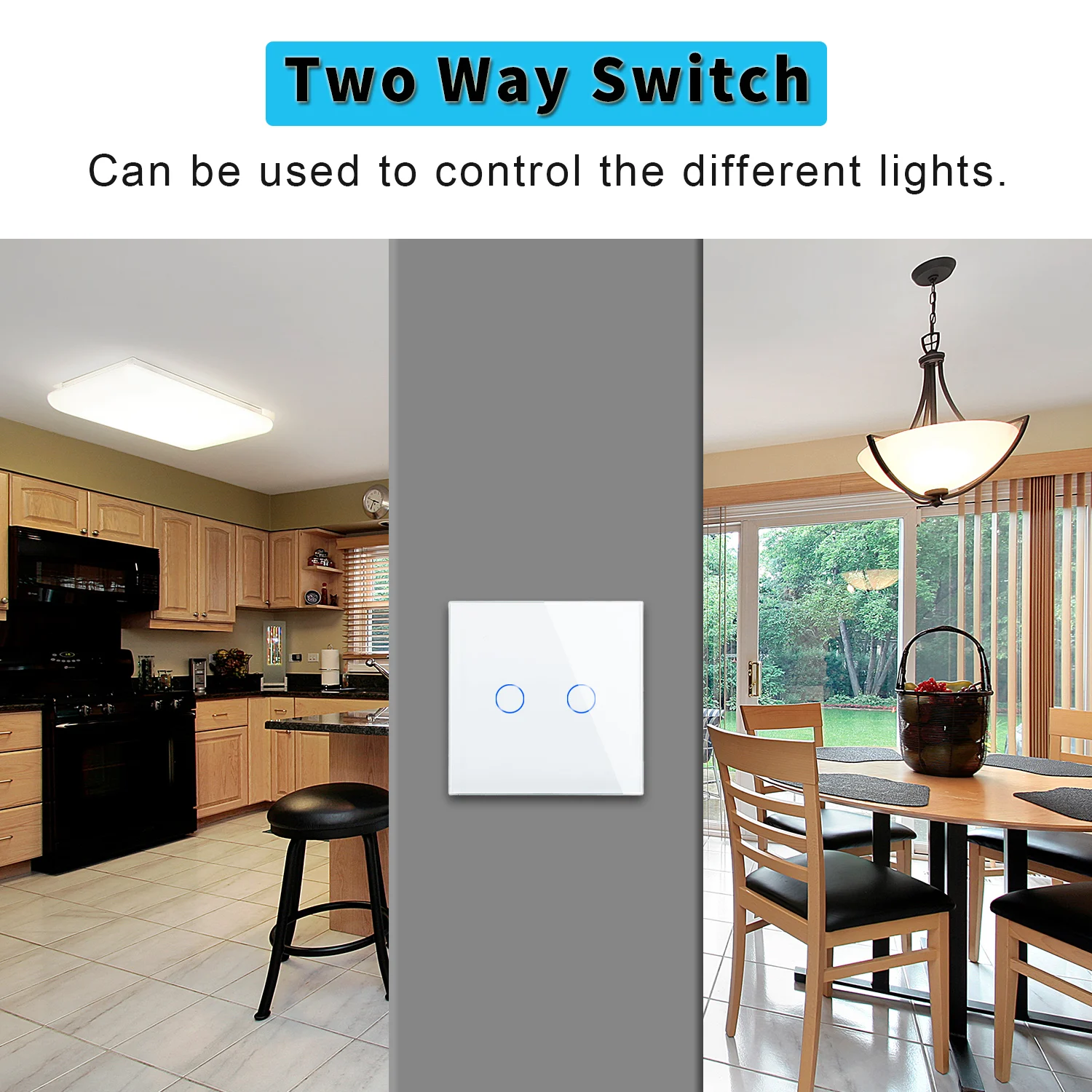 Bingoelec 1/2/3Gang 3Way Wall Light Switches Stairs Touch Switches Glass Sensor Panel EU Standard Blue Backlight 3pack