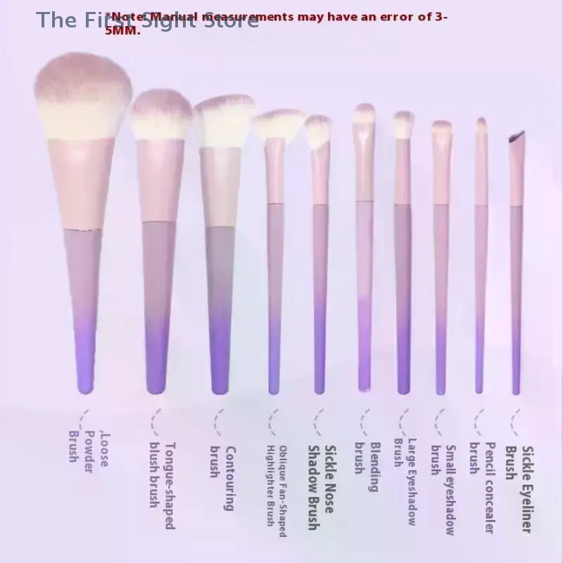 Ensemble de pinceaux de maquillage violets 10 pièces, pinceaux à poudre libre, pinceaux pour ombre à paupières, ensemble complet d'outils de beauté, pinceaux anti-cernes