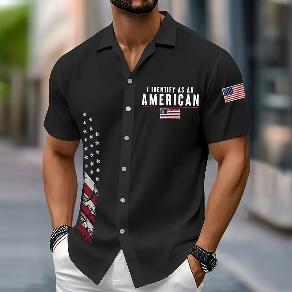 

Summer Men's US Flag Patriotic America's 250th Anniversary Button Up Shirt Short Sleeve Fashion Casual Holiday Casual Daily tops