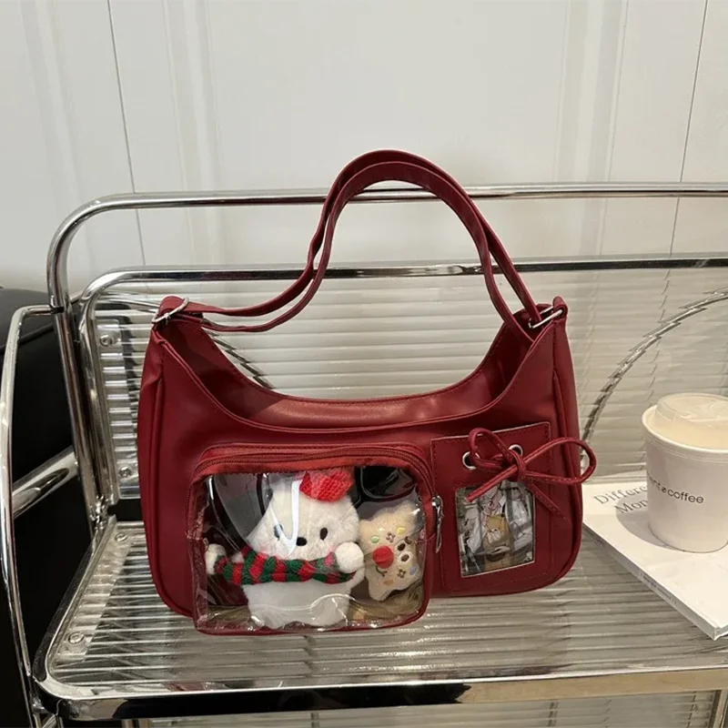 Y2k Harajuku Schultertasche für Damen Koreanische Transparente Ita-Tasche Schul-Umhängetasche Japanische Designer Preppy Handtasche Geldbörse – Detail 12