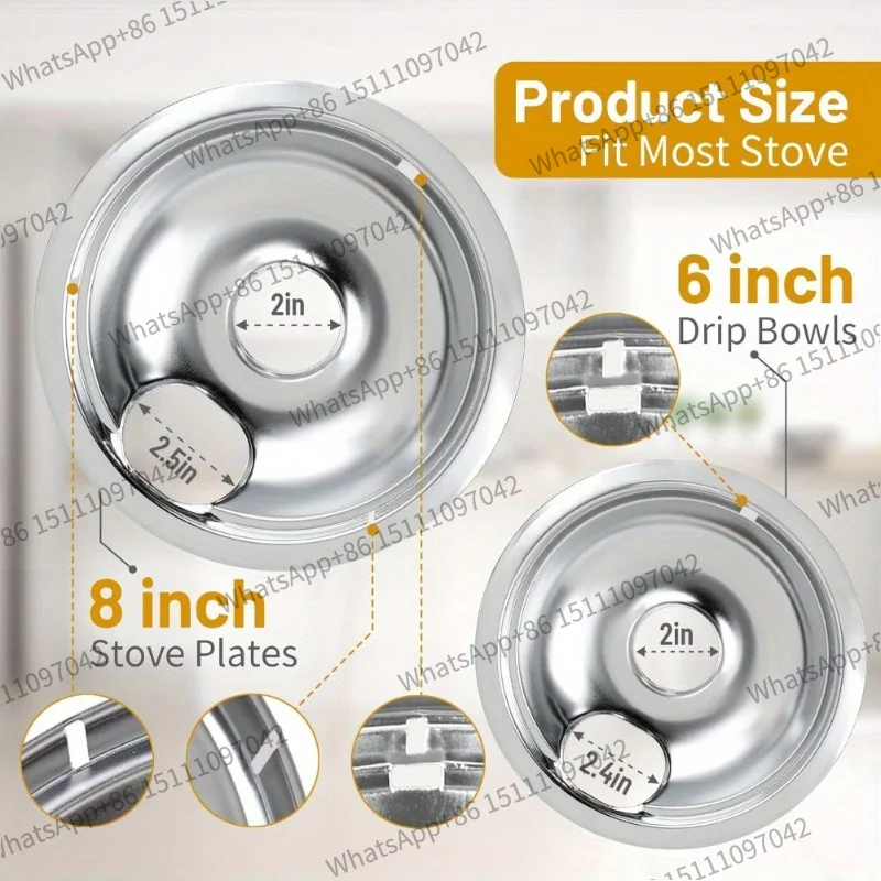 4pcs W10196405 W10196406 Stove Burner Drip Pans for Electric Stove Top-Compatible with Whirlpool Electric Range 2x6