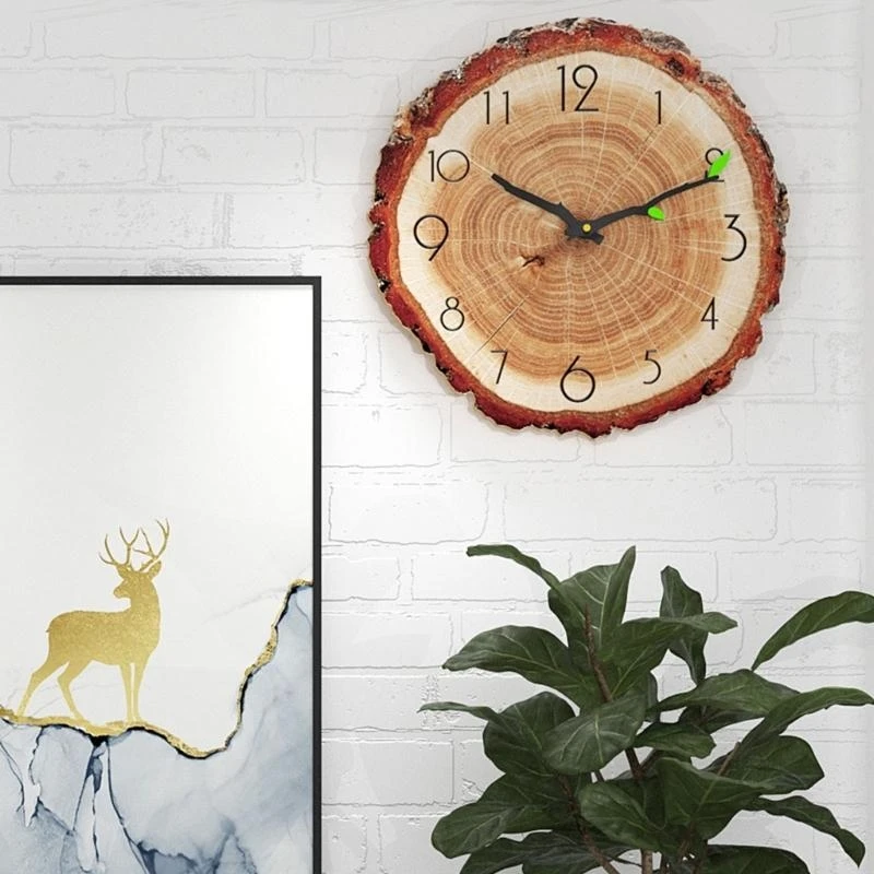 

Stylish Tree Rings Wall Clock Quiet Operations Arabic Numerals Wood Grains Clock for Kitchen Bedroom and Office Space B03E
