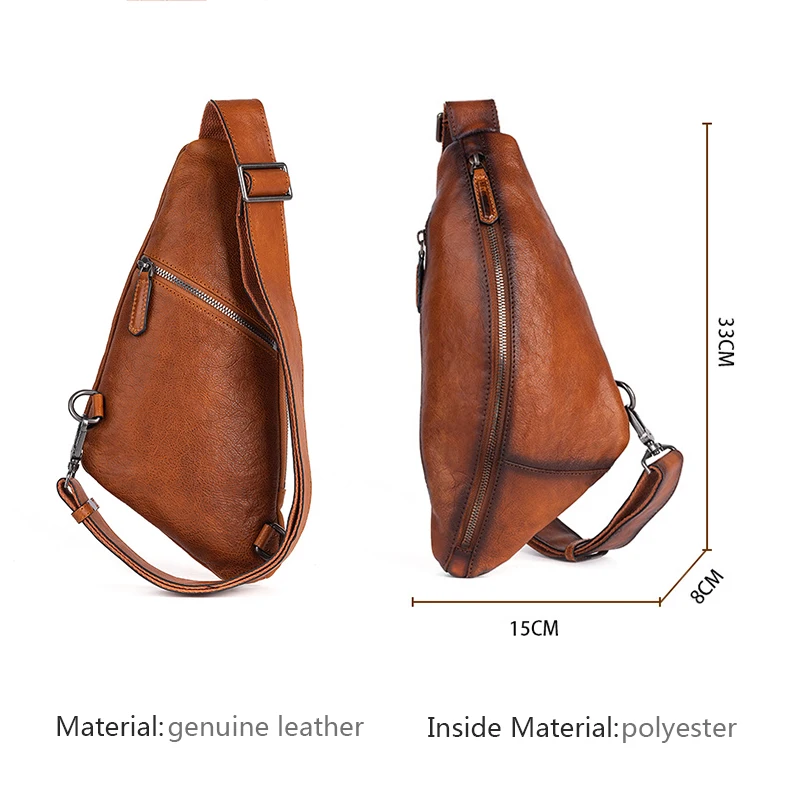 2023 New Handmade Men\'s Retro Chest Bag Genuine Cowhide Leather Male Crossbody Bags For Men Backpack Crossbody Messenger Bags