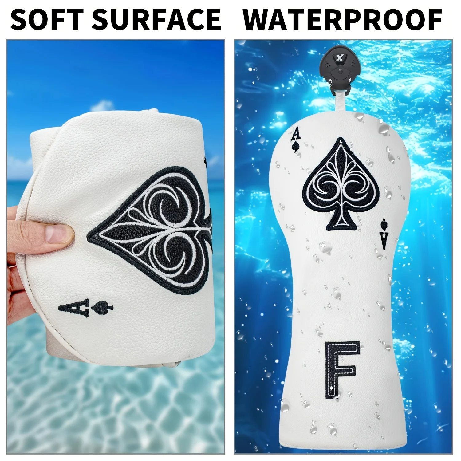 1pc/3pcs Playing Card Spade Pattern Golf Head Covers, Fits Driver, Fairway Wood And Hybrid Clubs, Unisex Design, - view 3