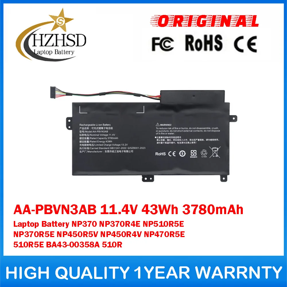 

AA-PBVN3AB 11.4V 43Wh 3780mAh Genuine Original Laptop Battery For Samsung NP370R4E NP510R5E NP370R5E NP450R5V NP450R4V NP470R5E