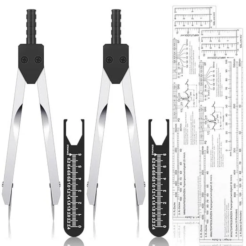 

Циркуль и линейка с разметкой и футляром, профессиональный медицинский набор инструментов для измерения электрокардиограммы