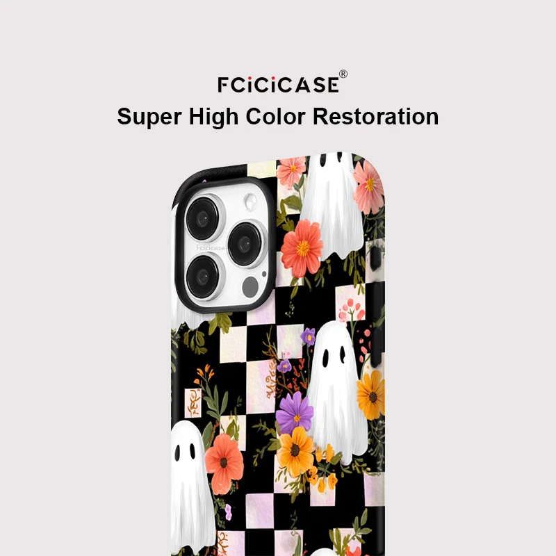 Fcicicase آيفون 16 برو ماكس ل Magsafe جراب هاتف شبح زهرة شبكة نمط غطاء آيفون 11 12 13 14 15 زائد 16 برو ماكس