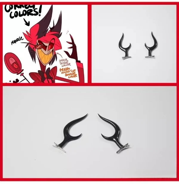 Anime Alastor Black Hair Clips Gift 3D Printed Black Demon Horn Headpiece Halloween Costume Party Dress Up Headpiece