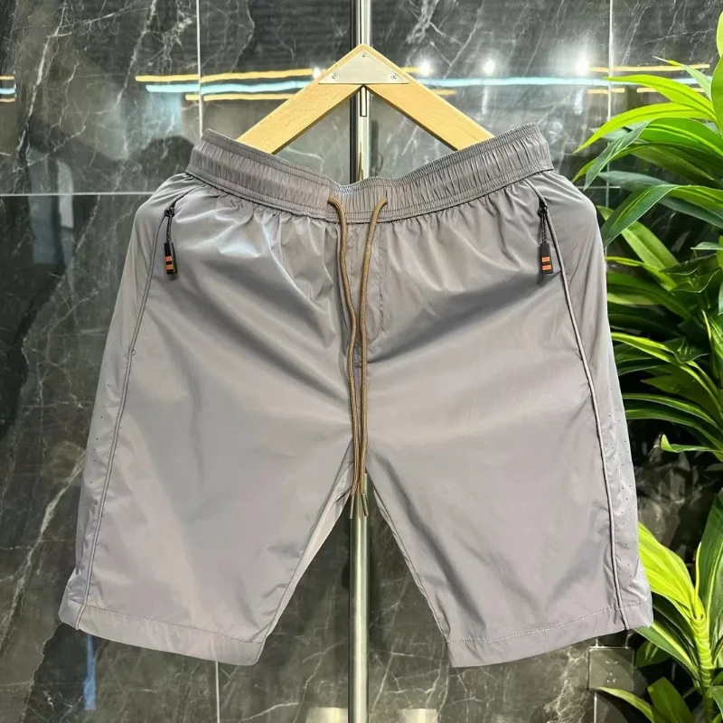 Boyfriend Fashion 2024 Summer New Spliced Elasticized High-waisted Drawstring Pocket Zipper Solid Color Casual Loose 5/4 Shorts