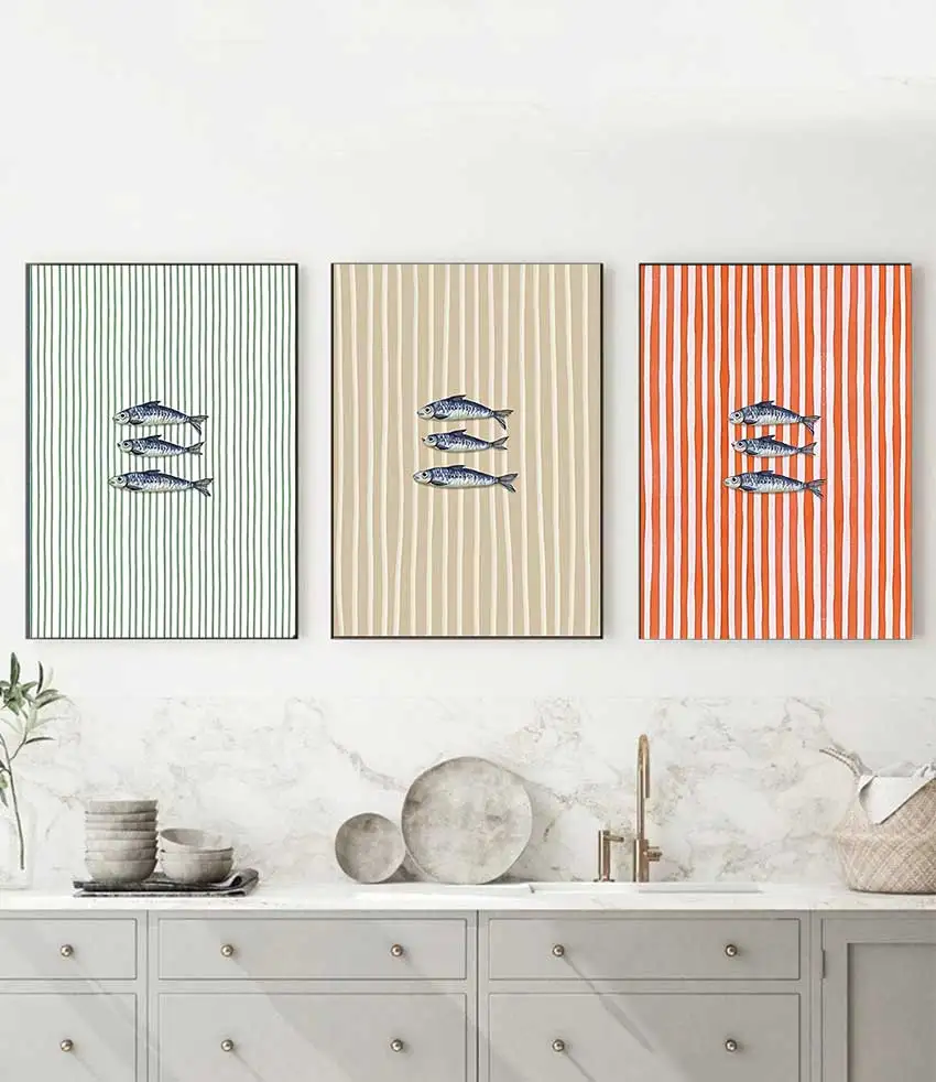 3 шт., ретро химерная сардина, шалфейная зеленая полоска, принты, постер, современное минималистское искусство, кухонный декор, настенный домашний декор 3 шт., ретро химерная сардина, шалфейная зеленая полоска, принты, постер, современное минималистское искусство, кухонный декор, настенный домашний декор