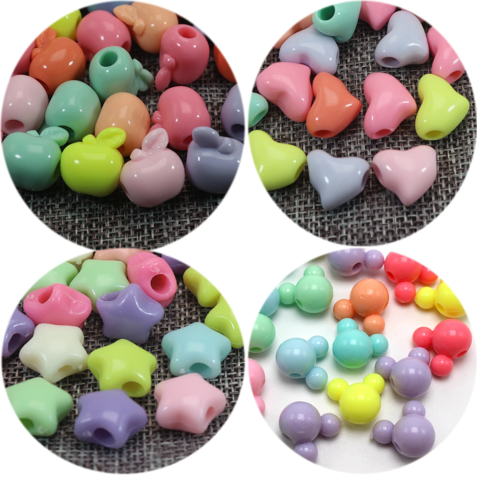 50 Mixed Pastel Color Acrylic Various Star Mouse Pony Beads for Kids Craft Kandi Bracelet