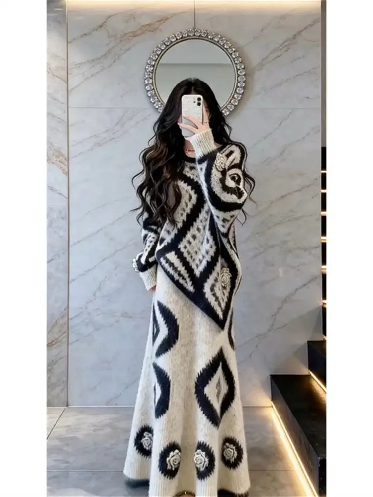 Ele Faion Set Women's Sli Top And Skirt Two-Piece Spring New Small Fraance Sle High Waist Pear ape Fit