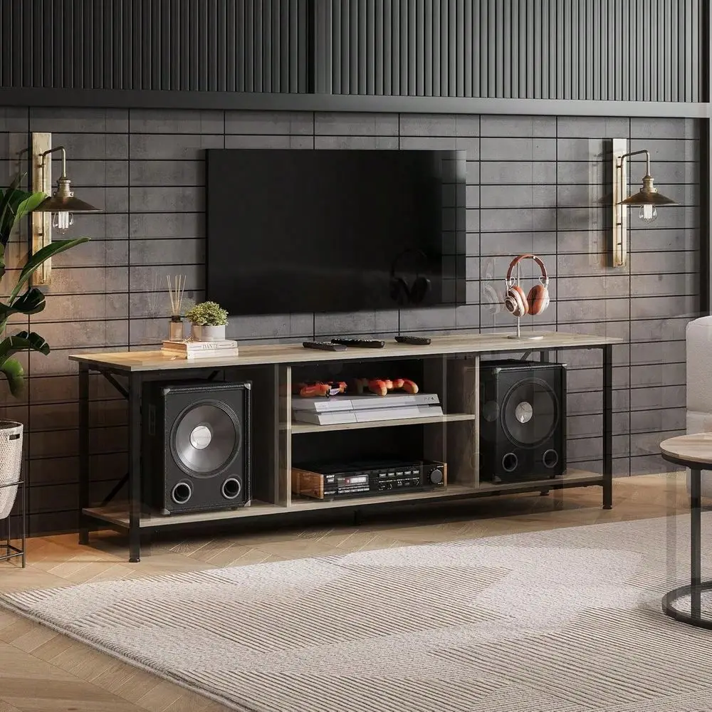 

TV Stand For 70 Inch TV, HeavyDuty Metal Frame Entertainment Center With Adjustable Shelves Cable Management, Large Media Consol