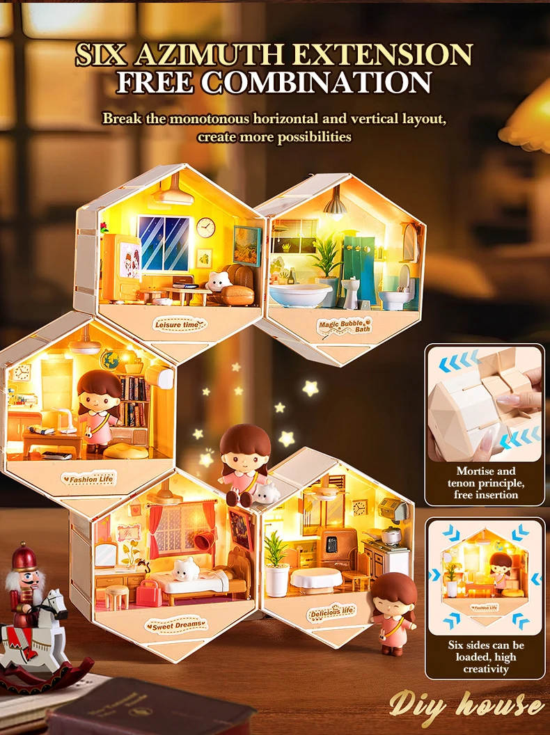 Casa de arte de cabaña DIY, escena en miniatura, bloque de construcción hecho a mano, decoración de escritorio para el hogar, Mini juguete de montaje, regalo de cumpleaños para niña