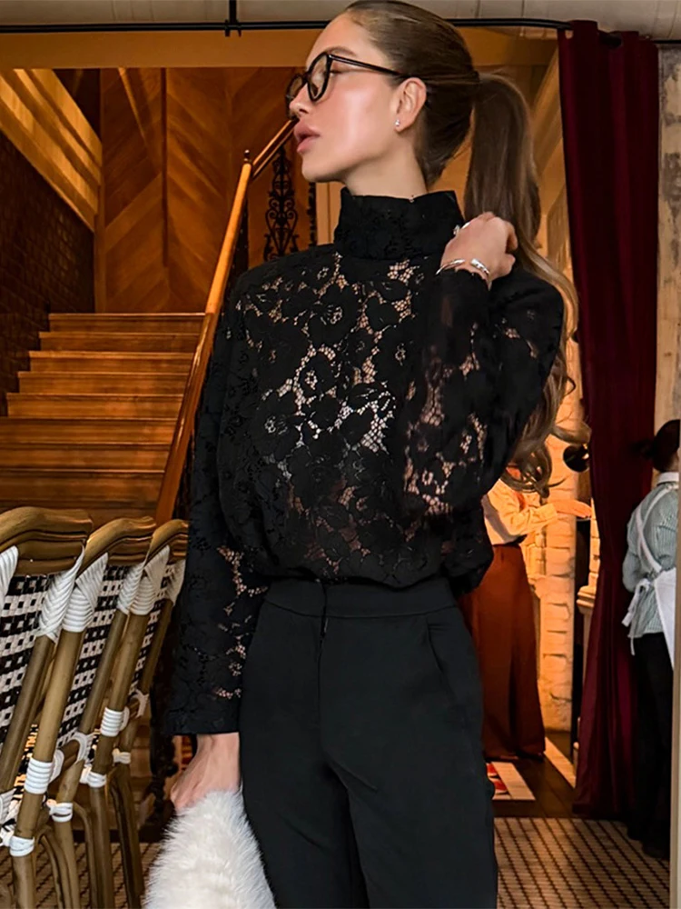 Trendix Black Sexy Sheer Long Sleeve Tops Women Hollow Out Loose O Neck Shirt Femme 2026 Party Casual Street Club Evening Blouse