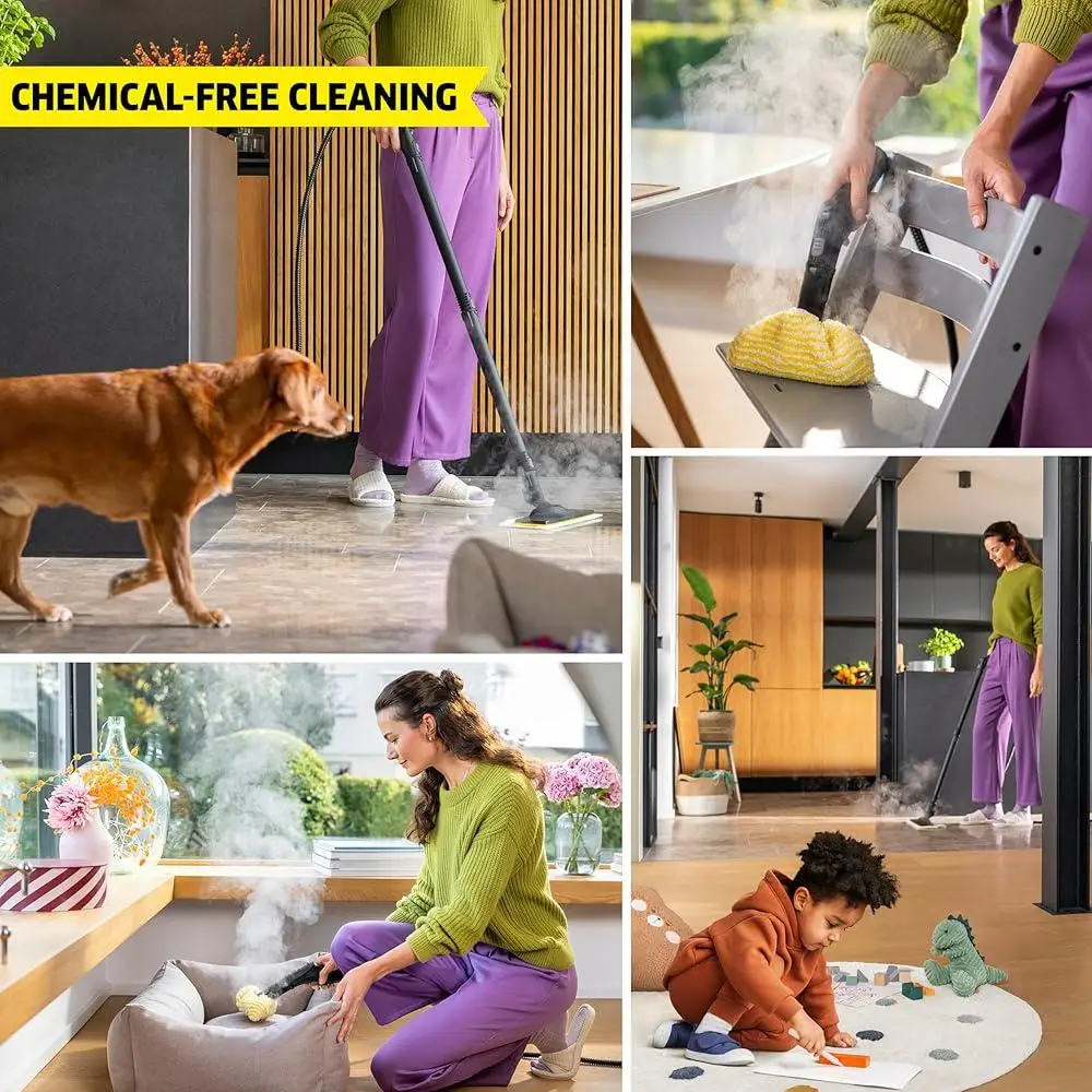 Multi-Purpose Steam Cleaner Chemical Free 40 Sec Heat Up Deep Clean Grout Tile Hard Floors Windows Appliances Accessories