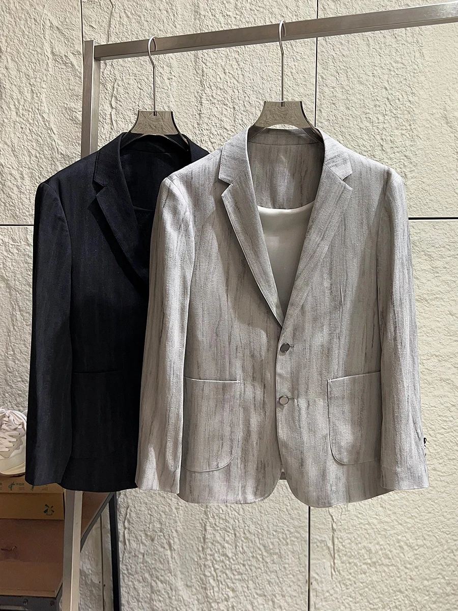 

Comfortable Breathable Men's Business Casual Lightweight Linen Suit Jacket Spring Season Double Breasted Standard Fit Coat