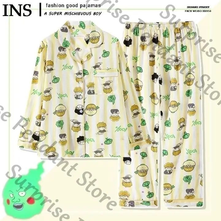 موديل جديد Mobu Saiko Hyaku Mob Psycho 100 بيجامة من القطن الخالص لفصول الربيع والخريف بأكمام طويلة طقم ملابس منزلية من الدمل