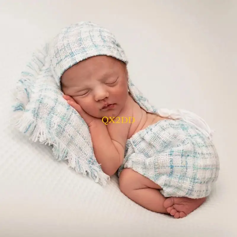 QX2D Newborn Photo Suit Headwear Romper Posing Pillow 0-3M Infant Photoshoot Costume