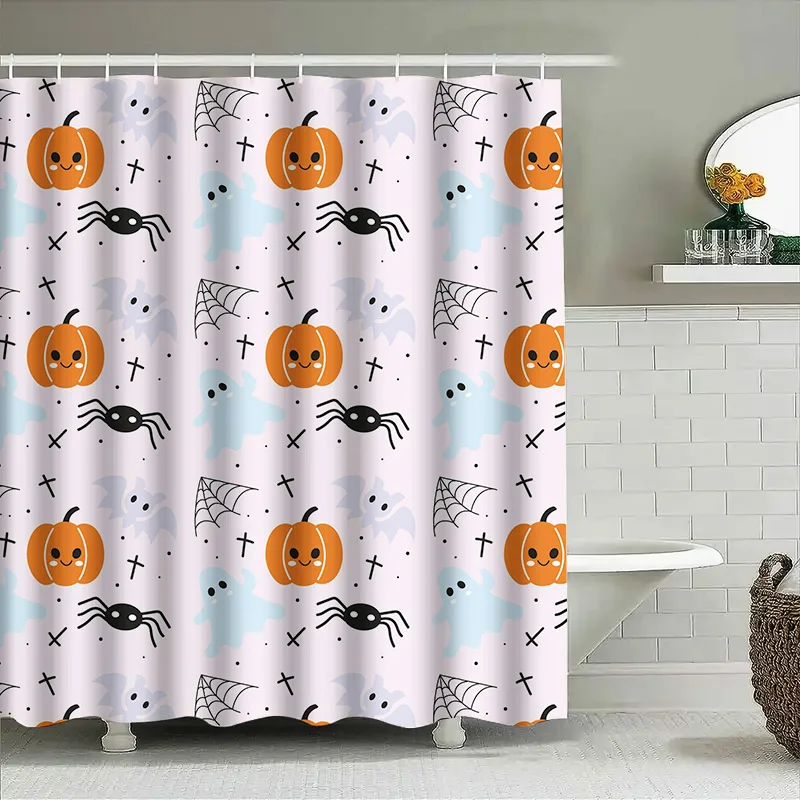 

Милая занавеска для душа Tuniu на Хэллоуин с улыбающимися пауками и тыквой, забавный декор для ванной комнаты для детей и взрослых