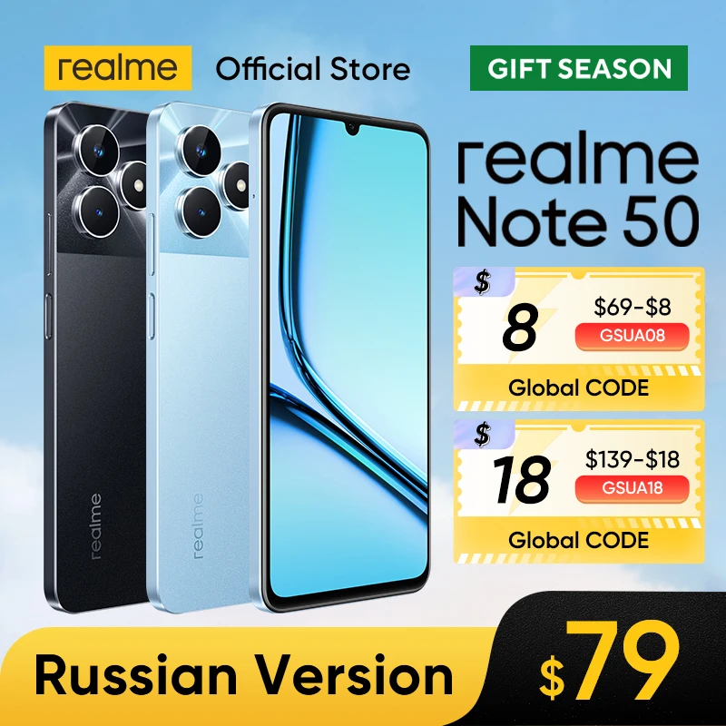 realme Note 50 Smartphone 6.74\'\'90Hz Display 5000mAh Battery 13MP AI Camera Powerful Octa-core Processor 3-Card Slot 64GB/128GB