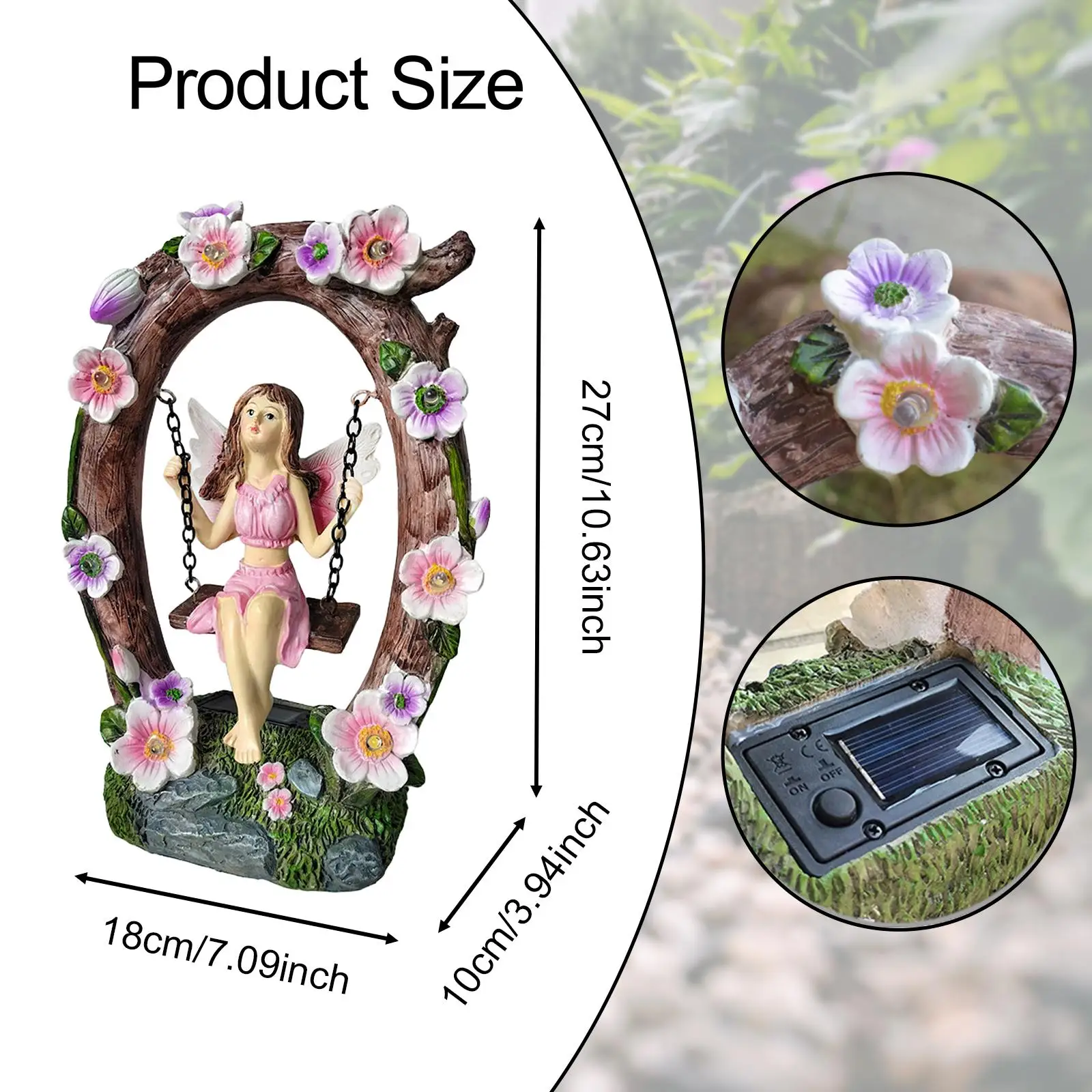 

Fairy Garden Statue Ornament with Solar Lights Figurine Unique Waterproof