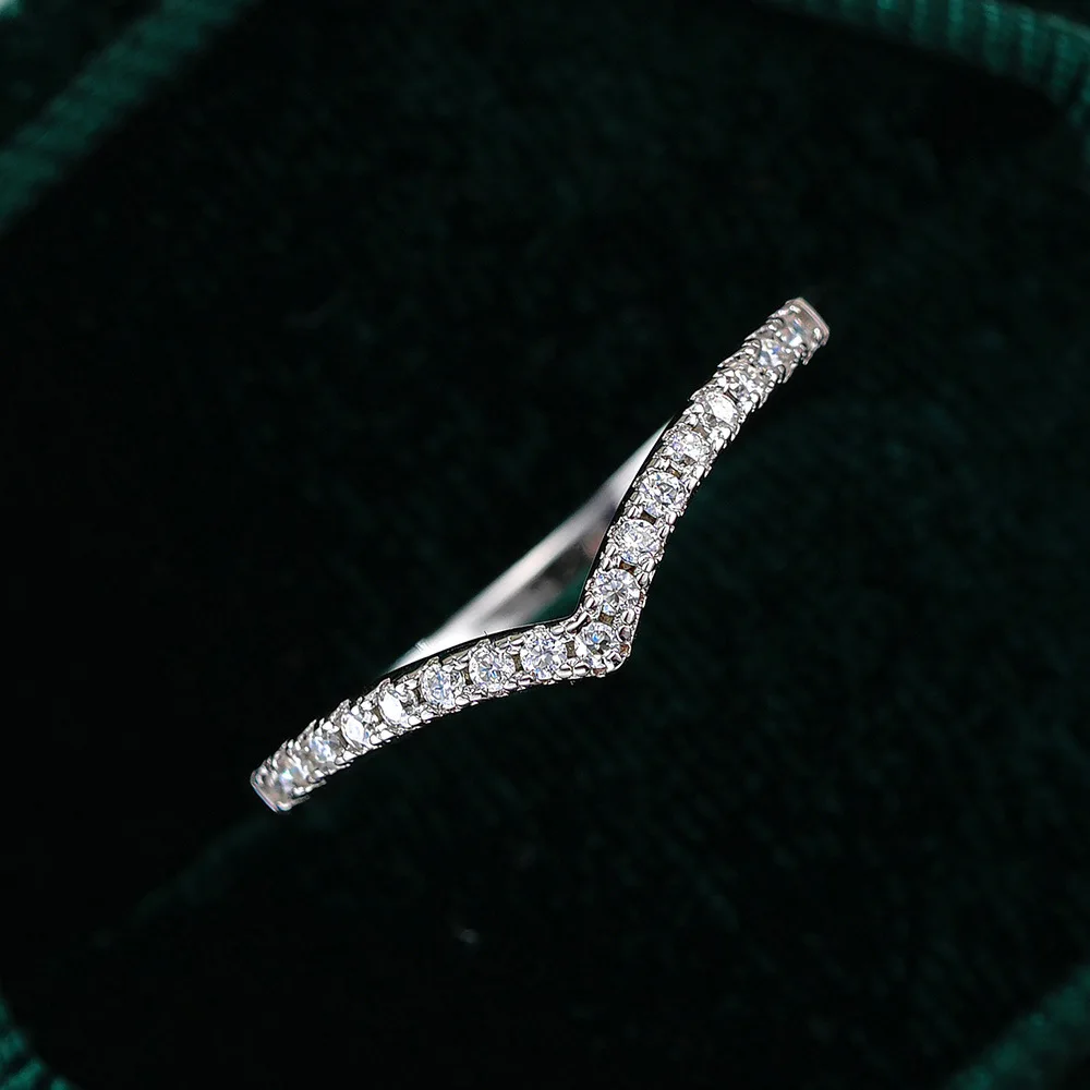 Real Stone Ring V-shaped Single Row Ring, Crown Women's Ring Group Inlaid Crown, Single Tail Ring, Stacked 925 Silver Moissanite