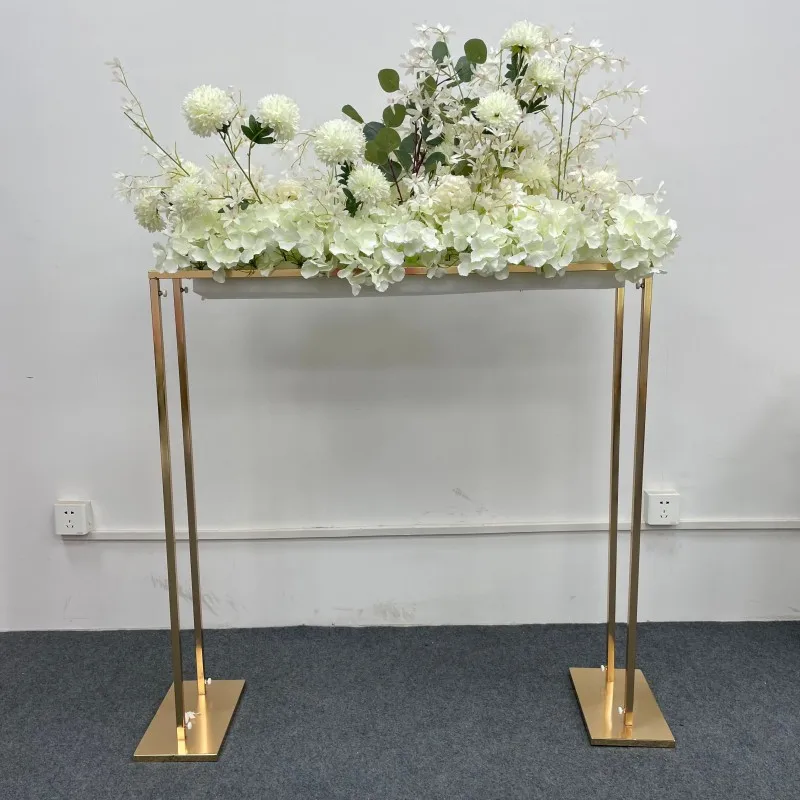 Electroplated Gold Shining Square Flower Table Stand Wedding Birthday Party Main Table Decoration Arch