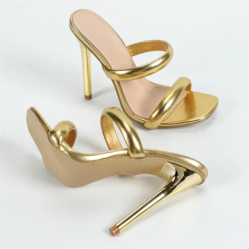 

Eilyken New Fashion Square Toe Women Slippers Fashion Design Hollow Out Thin High Heels Stripper Party Slides Shoes