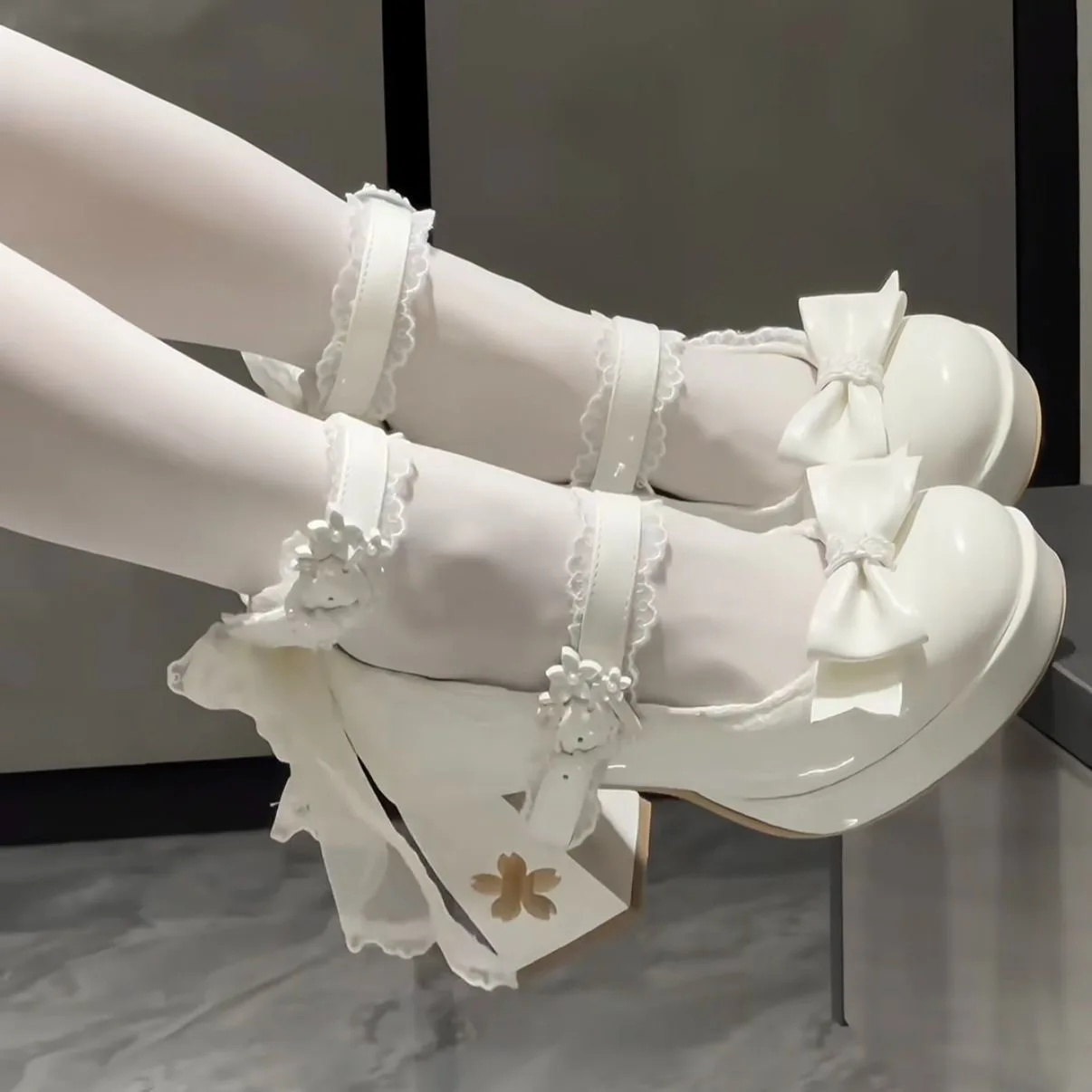 Lolita shoes sweet bow Mary Jane Lolita shoes cherry blossom Lolita high heels