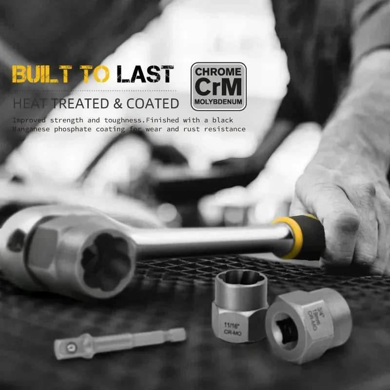 14/10pc 3/8 Inch Socket Set Damaged Impact Socket Tool Set Socket Set Nut And Bolt Extractor Impact Bolt & Nut Remover with Case