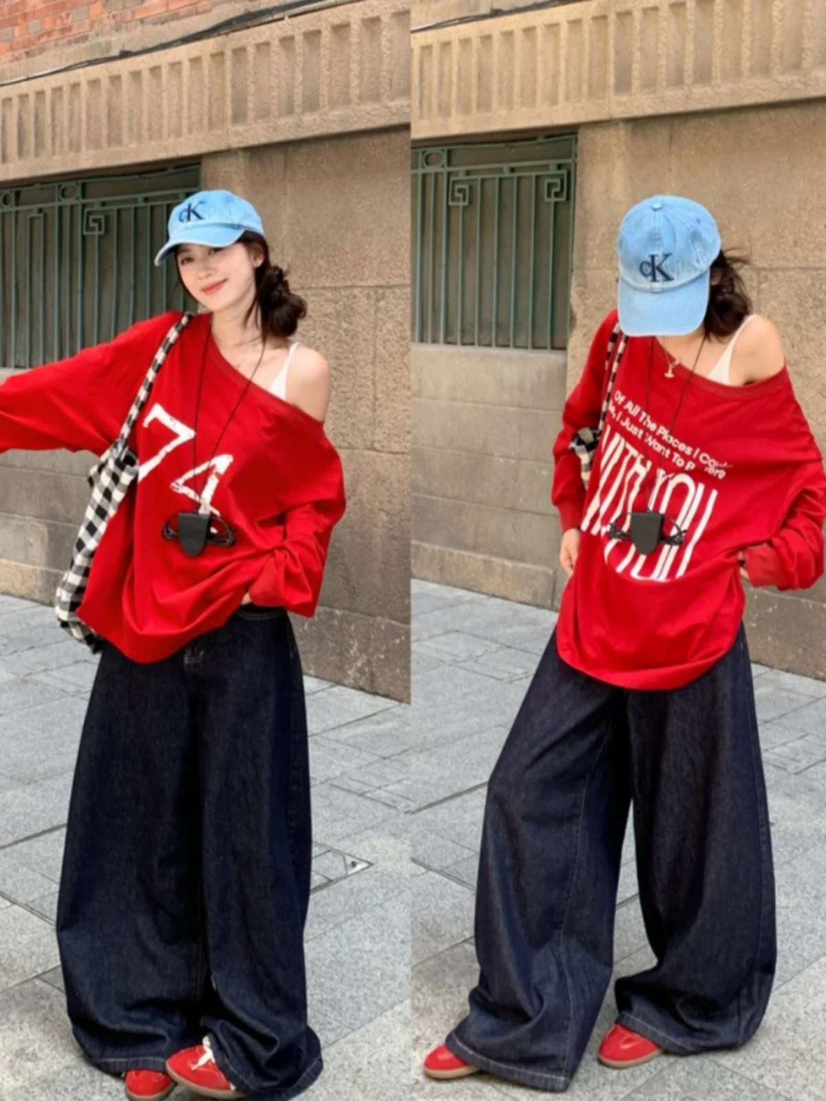 Red Sweatshirt Women Hooded Letter Print Fashion Hip Hop Oversized Leisure Vintage Lazy Wind Winter Long Sleeves Tops Pullover