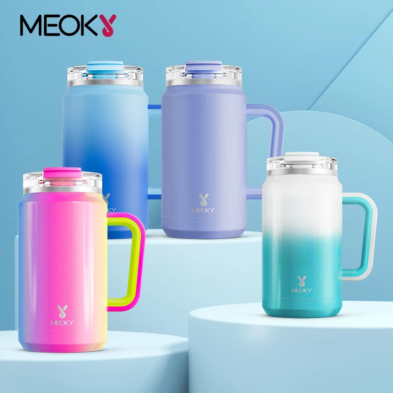 

Meoky 32oz Tumbler with Handle Multicolor Keep Warm Vacuum Stainless Steel Coffee Cup Leak-proof Portable Insulated Water Bottle