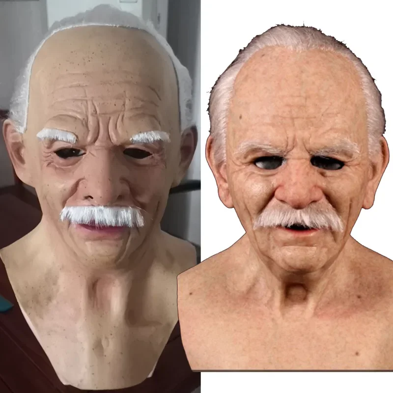 Old Man Mask Halloween Party Wrinkle Full for Head Mask Grandpa/Grandma Face Mask Party Supplies Accs Cosplay Props M05