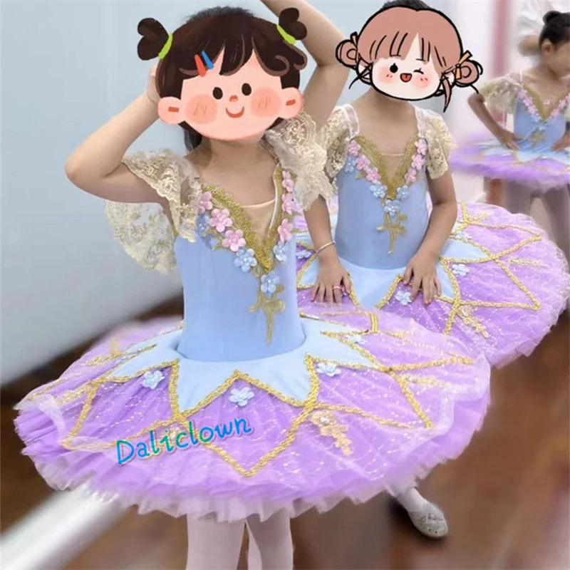 Gaun balerina bunga Tutu balet profesional anak-anak dewasa pakaian pesta kostum tari angsa danau untuk anak perempuan